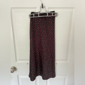 Midi red and black floral skirt